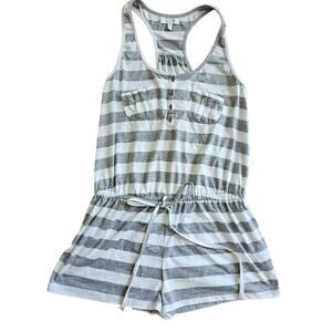 Delia's Women's Gray White Scoop Neck Striped Print Romper Size Medium